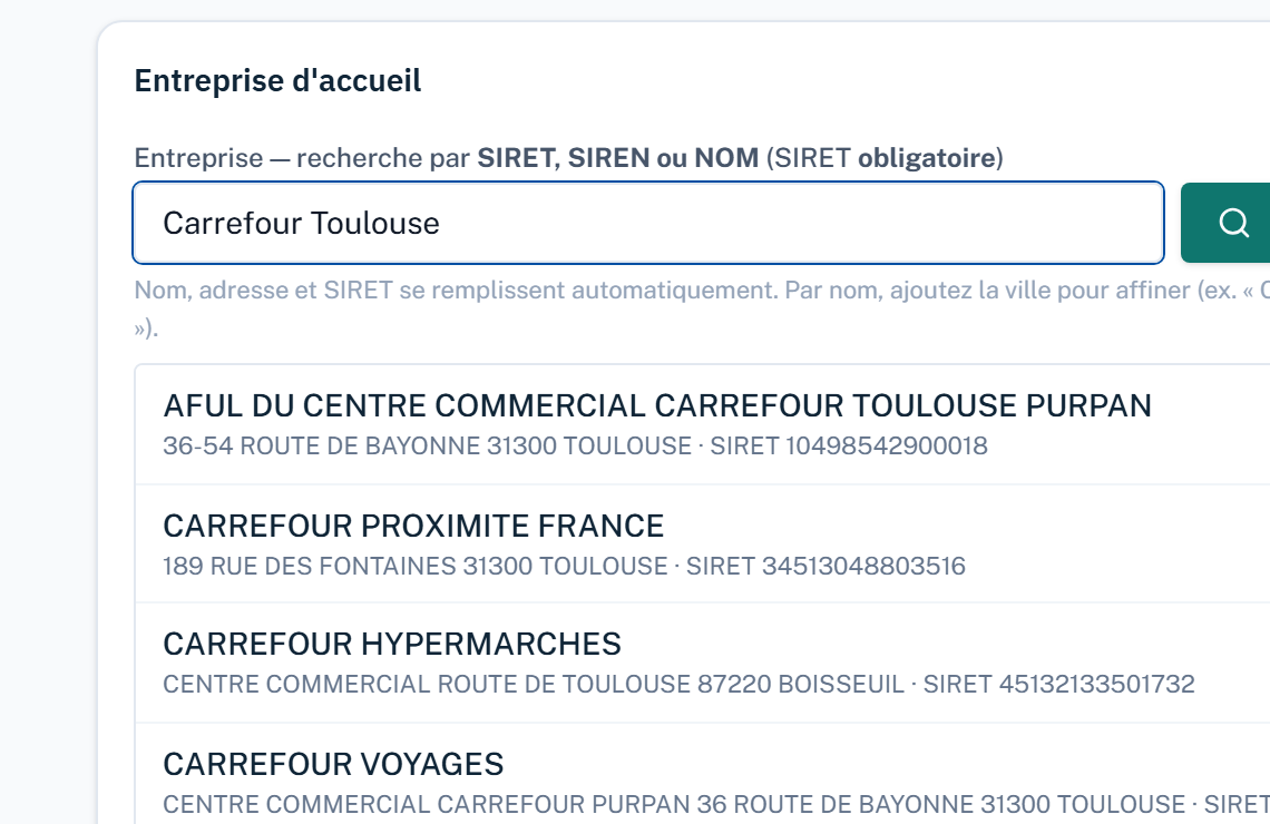 Recherche de l'entreprise
