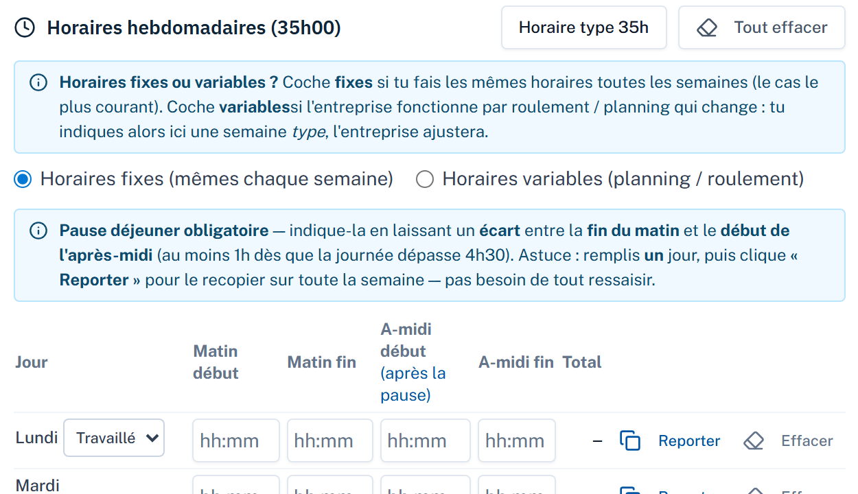 Grille horaire hebdomadaire