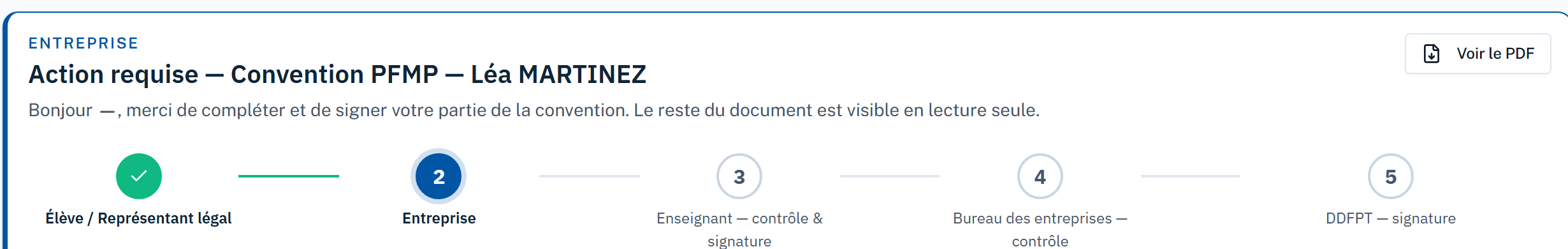 Étape entreprise : en-tête et frise