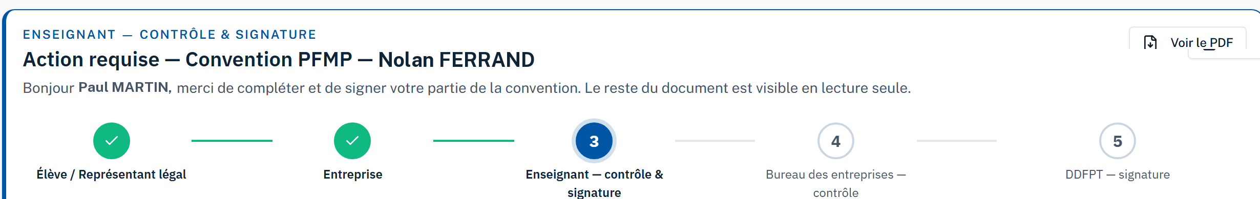 Écran de contrôle et signature